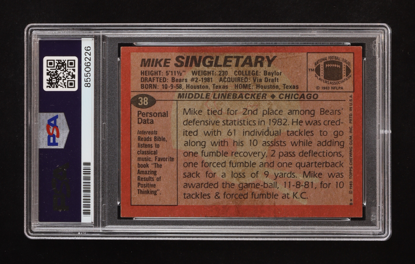 Mike Singletary Signed 1983 Topps #38 RC Inscribed "HOF 98" (PSA | Auto Grade PSA Authentic) at PristineAuction.com Mike Singletary Signed 1983 Topps #38 RC Inscribed "HOF 98" (PSA | Auto Grade PSA Authentic) at PristineAuction.com