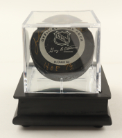 Johnny Bowers Signed Official Game Hockey Puck Inscribed "HOF 78" with Display Case (PSA) at PristineAuction.com