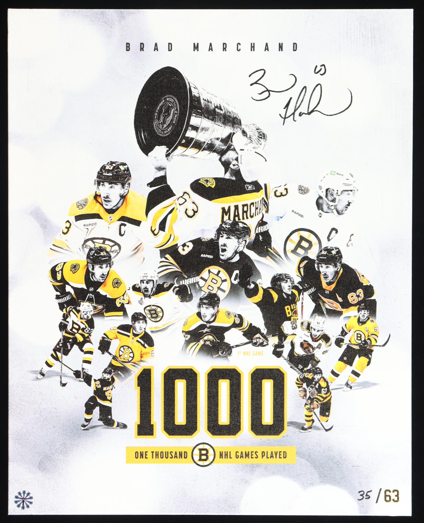 Brad Marchand Signed LE Bruins 1000 Games Played 16x20 Photo on Canvas (Marchand) at PristineAuction.com Brad Marchand Signed LE Bruins 1000 Games Played 16x20 Photo on Canvas (Marchand) at PristineAuction.com