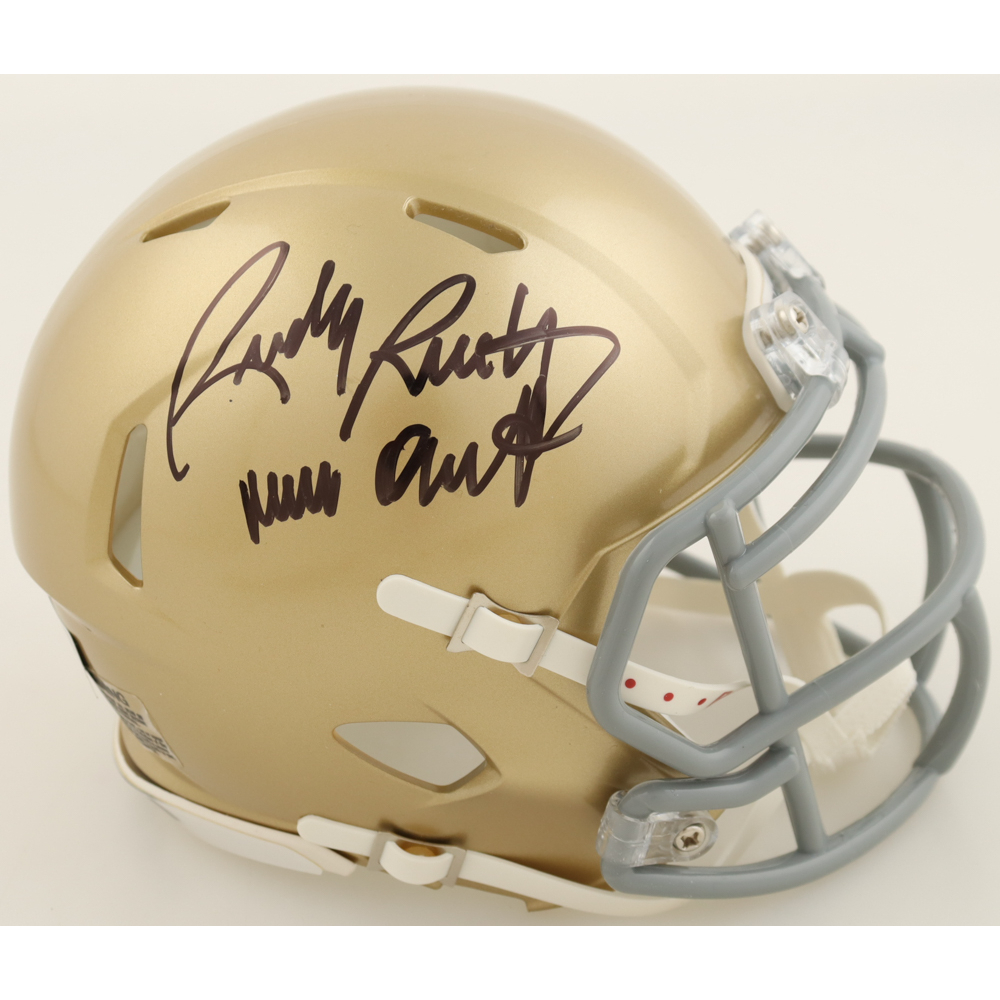 Rudy Ruettiger Signed Notre Dame Fighting Irish Speed Mini Helmet Inscribed "Never Quit" (Beckett) at PristineAuction.com
