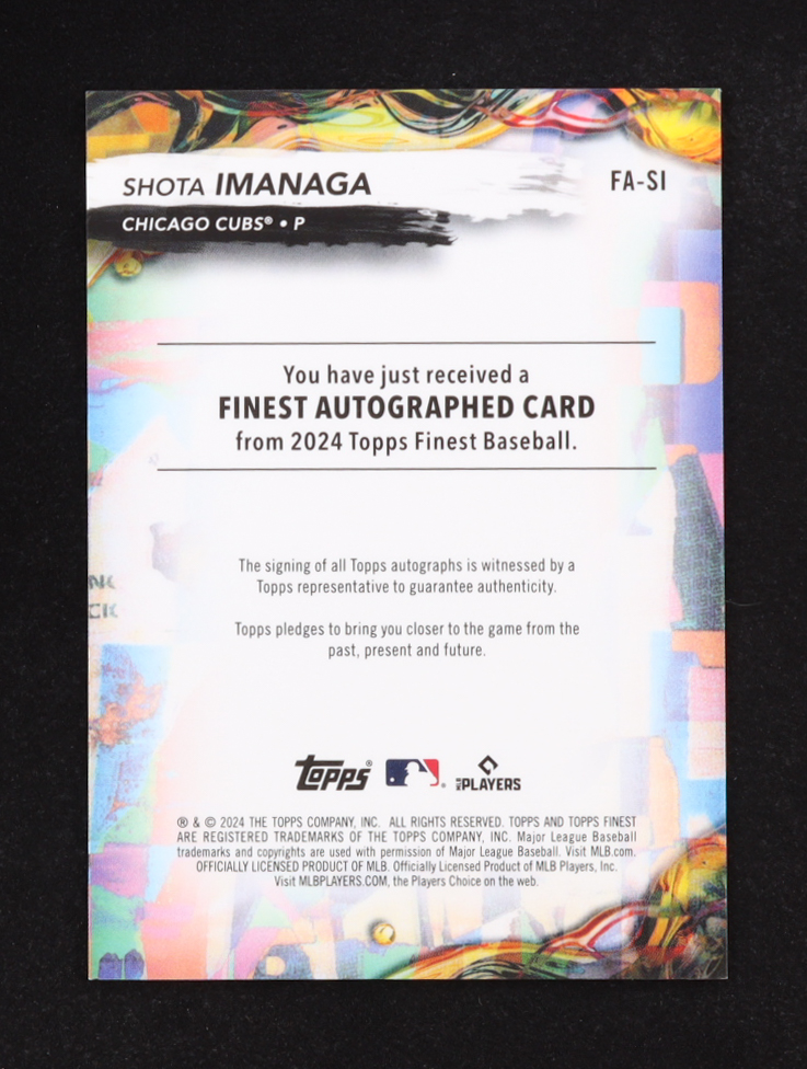 Shota Imanaga 2024 Finest Autographs Purple Refractors #FASI #108/125 RC at PristineAuction.com Shota Imanaga 2024 Finest Autographs Purple Refractors #FASI #108/125 RC at PristineAuction.com
