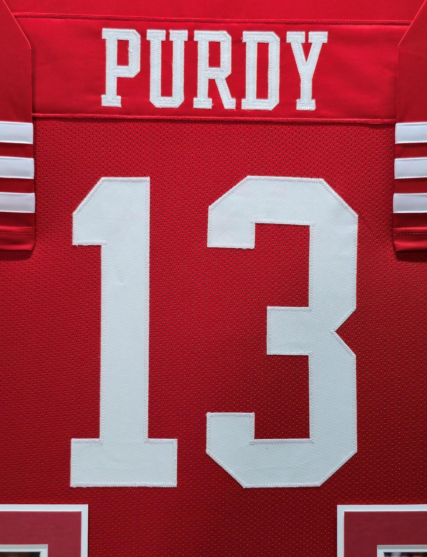 Brock Purdy Custom Framed Jersey Display at PristineAuction.com Brock Purdy Custom Framed Jersey Display at PristineAuction.com