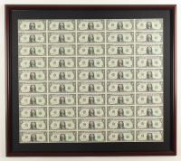 Uncut Uncirculated Sheet of (50) 2017 US One Dollar Bills Custom Framed Display at PristineAuction.com