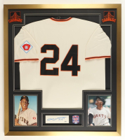 Willie Mays Signed Custom Framed Cut Display with Jersey (PSA) at PristineAuction.com