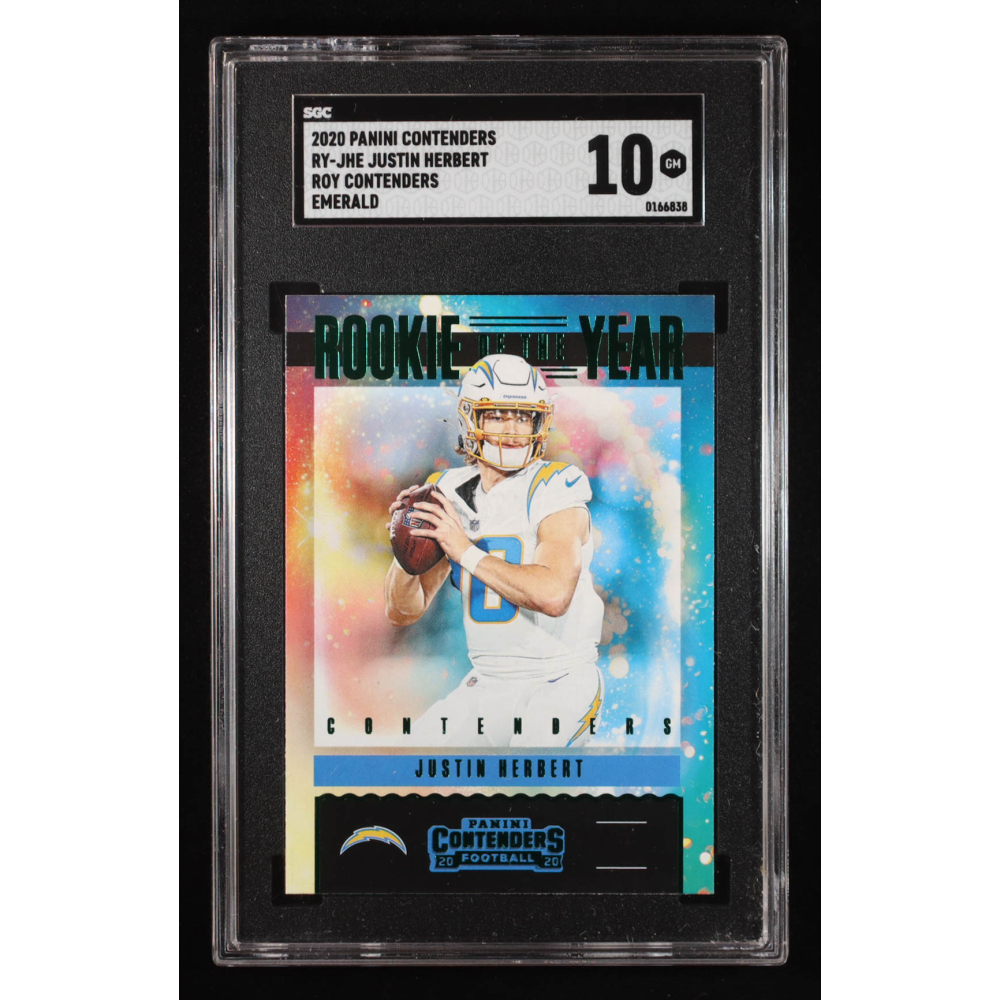 Justin Herbert 2020 Panini Contenders Rookie of the Year Contenders Emerald #14 RC (SGC 10) at PristineAuction.com