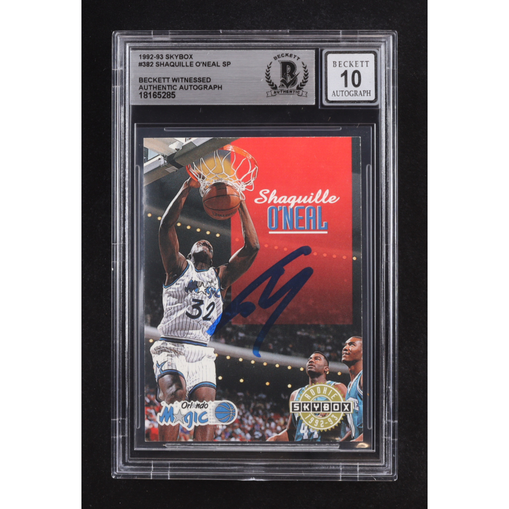 Shaquille O'Neal Signed 1992-93 SkyBox #382 SP RC (Beckett | Auto Grade BGS 10) at PristineAuction.com