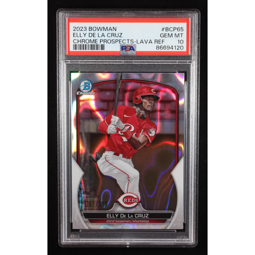 Elly De LA Cruz 2023 Bowman Chrome Prospects Lava Refractors #BCP65 RC #057/399 (PSA 10) at PristineAuction.com