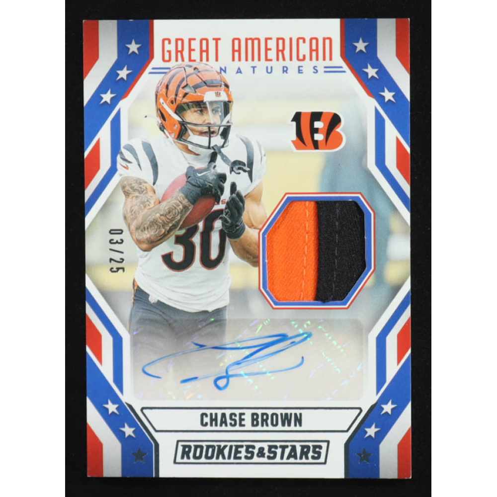 Chase Brown 2024 Rookies and Stars Great American Jersey Signatures Prime #20 #03/25 at PristineAuction.com