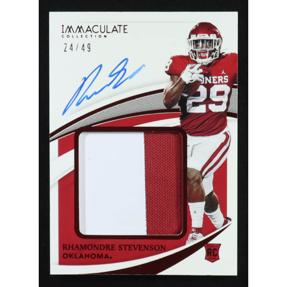 Rhamondre Stevenson 2021 Immaculate Collection Collegiate Premium Patch Rookie Autographs Ruby #140 #24/49 RC at PristineAuction.com