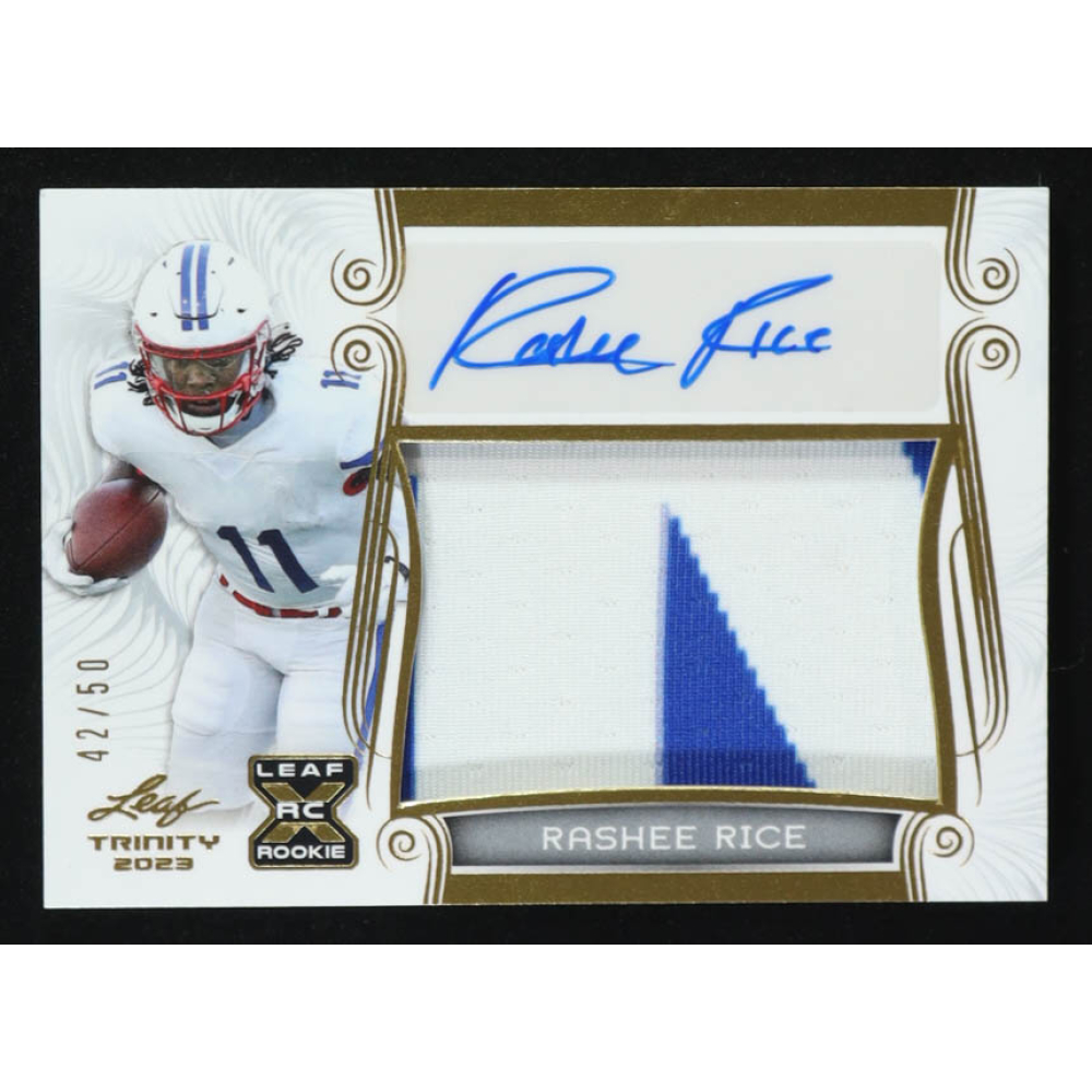 Rashee Rice 2023 Leaf Trinity Patch Autographs Gold #PARR1 #42/50 RC at PristineAuction.com