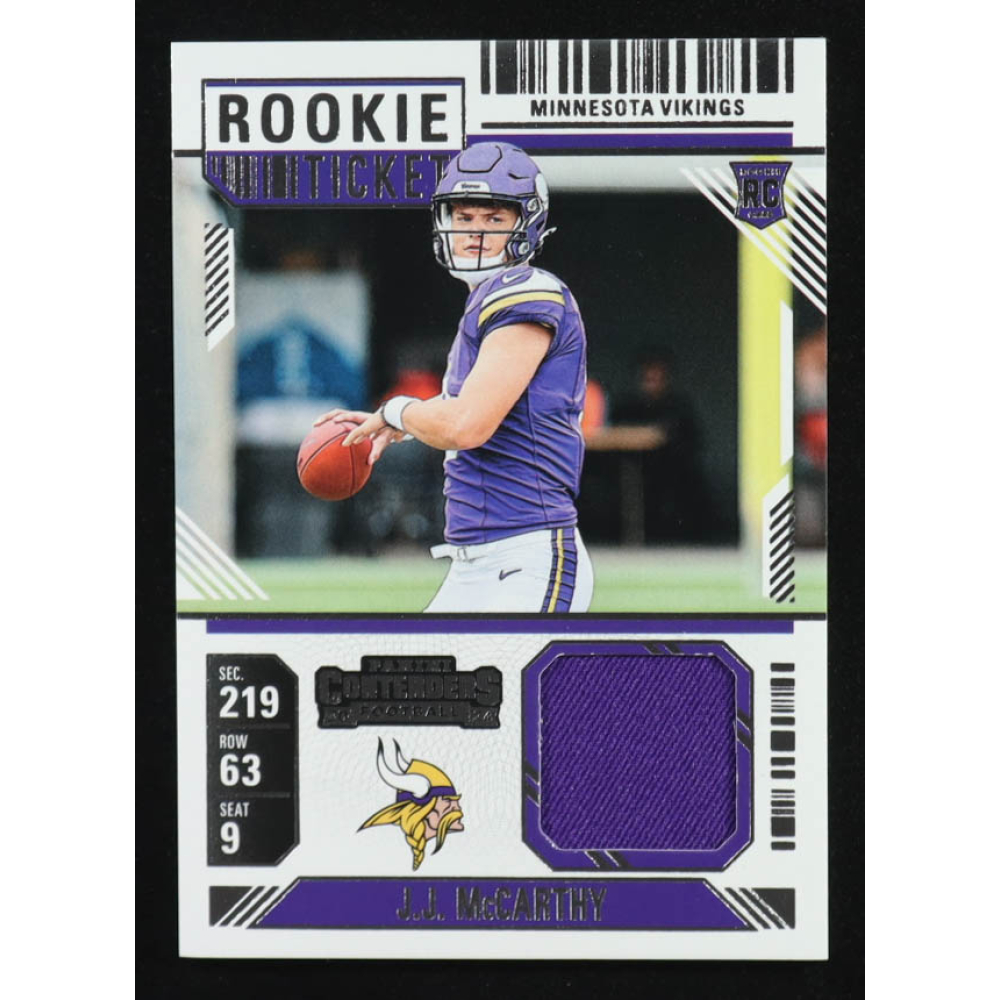 JJ McCarthy 2024 Panini Contenders Rookie Ticket Swatches #12 RC at PristineAuction.com