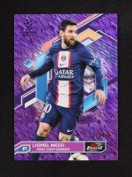 Lionel Messi 2022-23 Finest UEFA Club Competitions Purple Shimmer Refractors #30 #133/199 at PristineAuction.com