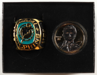 Dan Marino The Highland Mint LE 24kt Gold Overlay Coin With Dolphins Team Ring Paperweight at PristineAuction.com