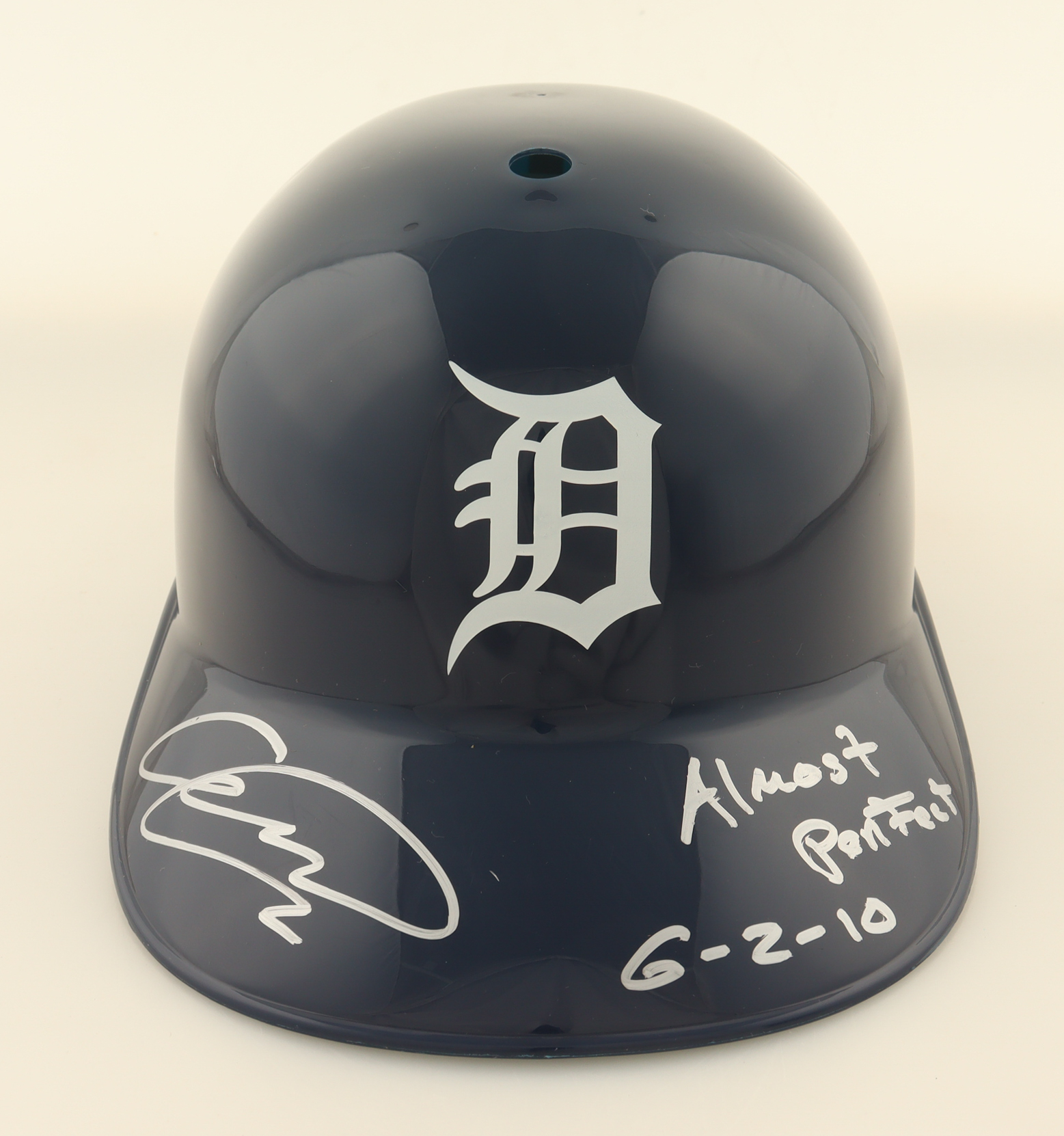 Armando Galarraga Signed Tigers Full-Size Batting Helmet Inscribed "Almost Perfect" & "6-2-10" (Schwartz) at PristineAuction.com Armando Galarraga Signed Tigers Full-Size Batting Helmet Inscribed "Almost Perfect" & "6-2-10" (Schwartz) at PristineAuction.com