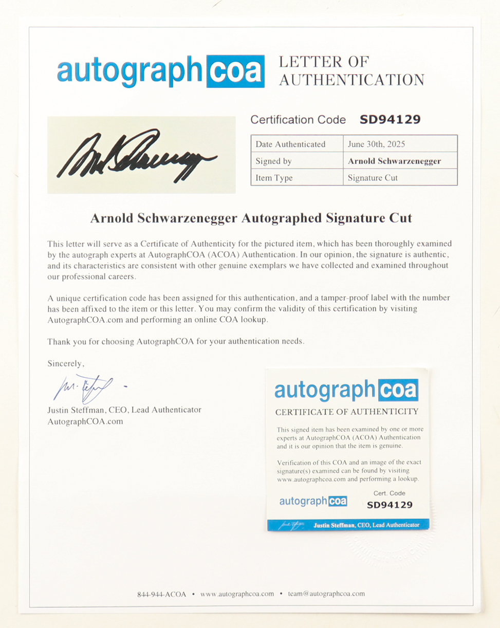 Arnold Schwarzenegger Signed Custom Framed Cut Display with Photo (AutographCOA) at PristineAuction.com Arnold Schwarzenegger Signed Custom Framed Cut Display with Photo (AutographCOA) at PristineAuction.com