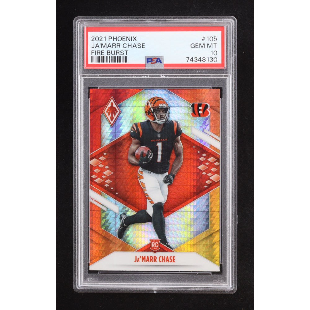 Ja'Marr Chase 2021 Panini Phoenix Fire Burst #105 RC (PSA 10) at PristineAuction.com