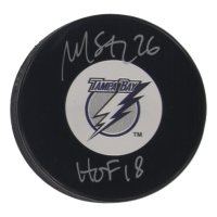 Martin St. Louis Signed Lightning Logo Hockey Puck Inscribed "HOF 18" (Schwartz) at PristineAuction.com