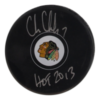 Chris Chelios Signed Blackhawks Logo Hockey Puck Inscribed "HOF 2013" (Schwartz) at PristineAuction.com