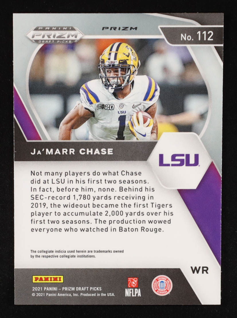 Ja'Marr Chase 2021 Panini Prizm Draft Picks Prizms Ruby Wave #112 RC at PristineAuction.com Ja'Marr Chase 2021 Panini Prizm Draft Picks Prizms Ruby Wave #112 RC at PristineAuction.com