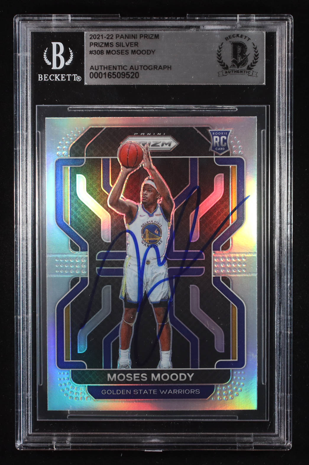 Moses Moody Signed 2021-22 Panini Prizm Prizms Silver #308 RC (Beckett | Auto Grade BGS Authentic) at PristineAuction.com Moses Moody Signed 2021-22 Panini Prizm Prizms Silver #308 RC (Beckett | Auto Grade BGS Authentic) at PristineAuction.com