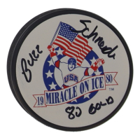 Buzz Schneider Signed 1980 Miracle On Ice Logo Hockey Puck Inscribed "80 Gold" (Schwartz) at PristineAuction.com
