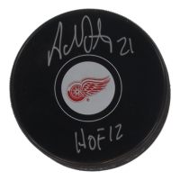 Adam Oates Signed Red Wings Logo Hockey Puck Inscribed "HOF 12" (Schwartz) at PristineAuction.com