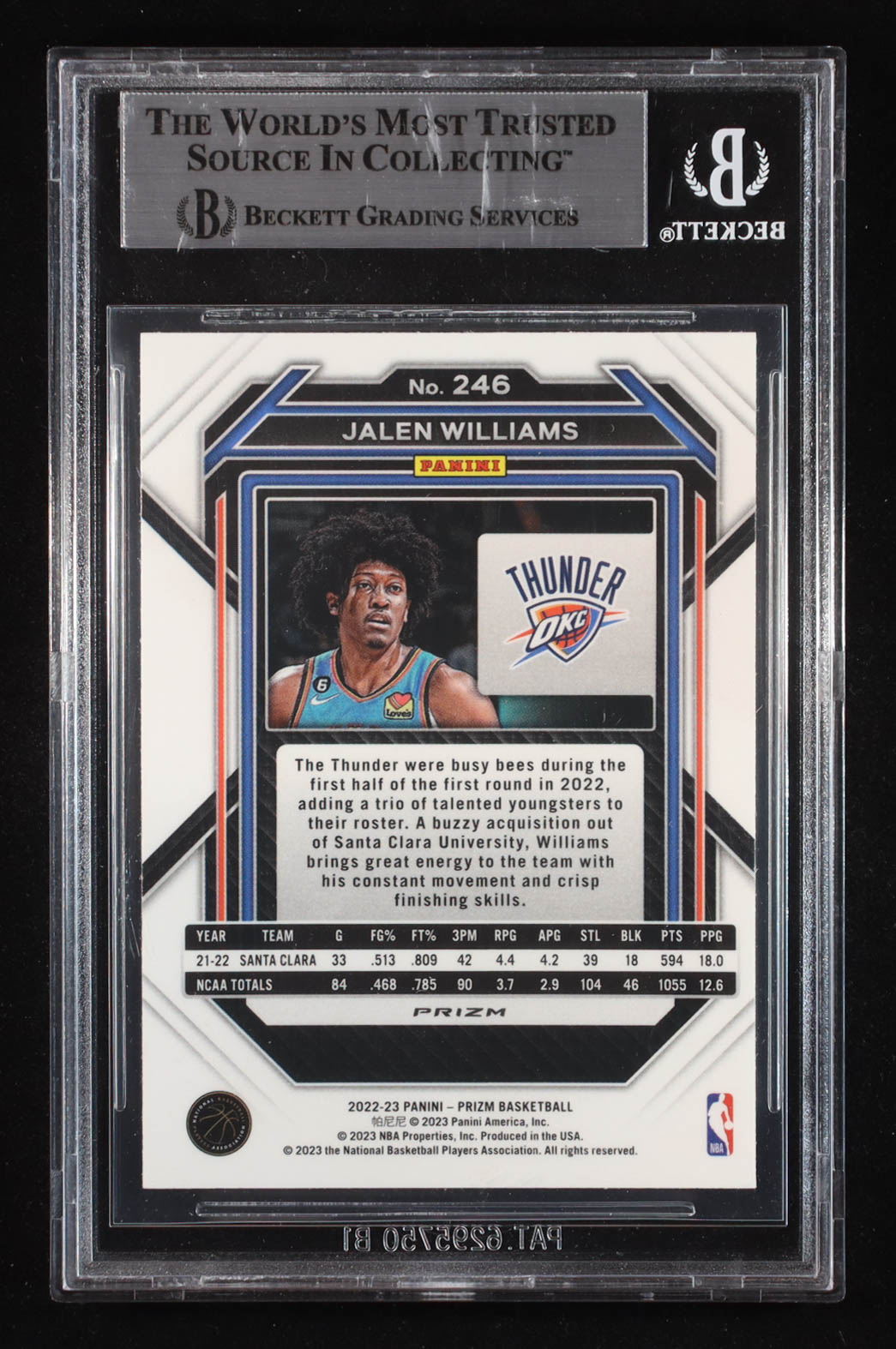 Jalen Williams Signed 2022-23 Panini Prizm Prizms Silver #246 RC (Beckett | Auto Grade BGS Authentic) at PristineAuction.com Jalen Williams Signed 2022-23 Panini Prizm Prizms Silver #246 RC (Beckett | Auto Grade BGS Authentic) at PristineAuction.com