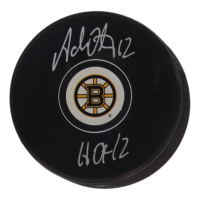 Adam Oates Signed Bruins Logo Hockey Puck Inscribed "HOF 12" (Schwartz) at PristineAuction.com