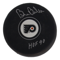 Bill Barber Signed Flyers Logo Hockey Puck Inscribed "HOF 90" (Schwartz) at PristineAuction.com