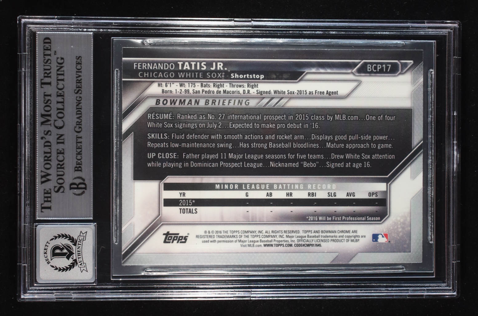 Fernando Tatis Jr. Signed 2016 Bowman Chrome Prospects #BCP17 RC (Beckett | Auto Grade BGS 10) at PristineAuction.com Fernando Tatis Jr. Signed 2016 Bowman Chrome Prospects #BCP17 RC (Beckett | Auto Grade BGS 10) at PristineAuction.com
