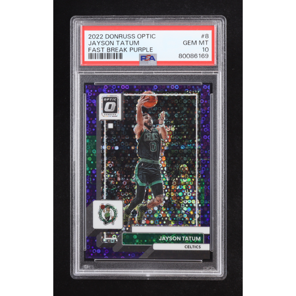 Jayson Tatum 2022-23 Donruss Optic Fast Break Purple #8 #39/99 (PSA 10) at PristineAuction.com