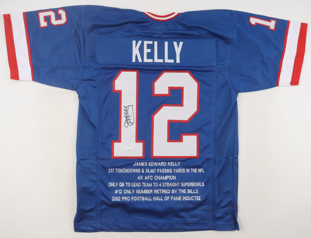 Jim Kelly Signed Career Highlight Stat Jersey (JSA) at PristineAuction.com Jim Kelly Signed Career Highlight Stat Jersey (JSA) at PristineAuction.com