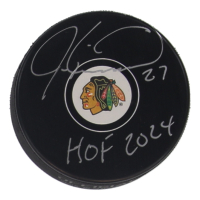 Jeremy Roenick Signed Blackhawks Logo Hockey Puck Inscribed "HOF 2024" (Schwartz) at PristineAuction.com