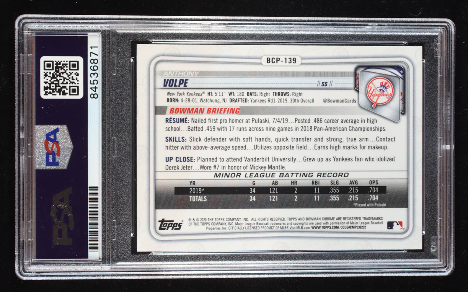 Anthony Volpe Signed 2020 Bowman Chrome Prospects #BCP139 RC (PSA | Auto Grade PSA Authentic) at PristineAuction.com Anthony Volpe Signed 2020 Bowman Chrome Prospects #BCP139 RC (PSA | Auto Grade PSA Authentic) at PristineAuction.com