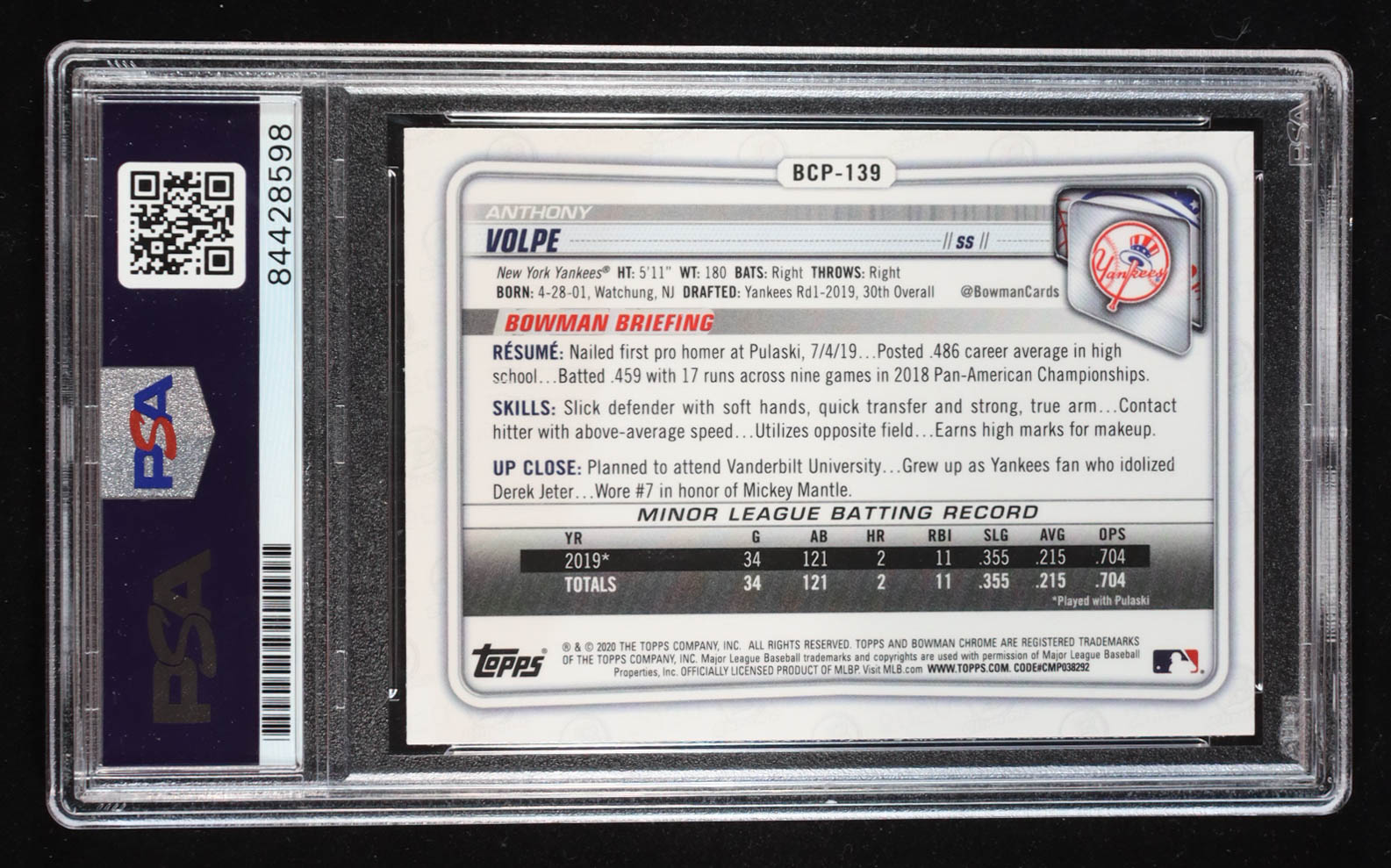 Anthony Volpe Signed 2020 Bowman Chrome Prospects #BCP139 RC (PSA | Auto Grade PSA Authentic) at PristineAuction.com Anthony Volpe Signed 2020 Bowman Chrome Prospects #BCP139 RC (PSA | Auto Grade PSA Authentic) at PristineAuction.com