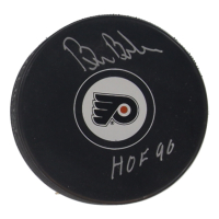 Bill Barber Signed Flyers Logo Hockey Puck Inscribed "HOF 90" (Schwartz) at PristineAuction.com