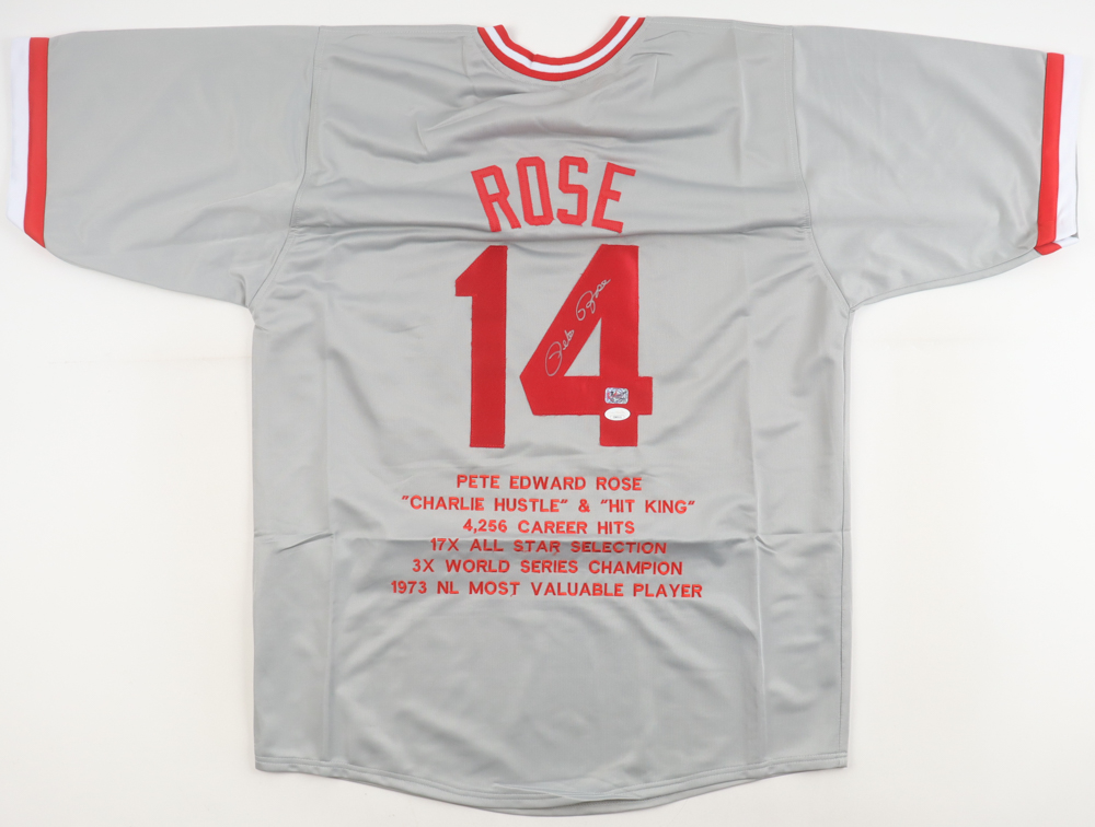 Pete Rose Signed Career Highlight Stat Jersey (JSA & Rose) at PristineAuction.com Pete Rose Signed Career Highlight Stat Jersey (JSA & Rose) at PristineAuction.com