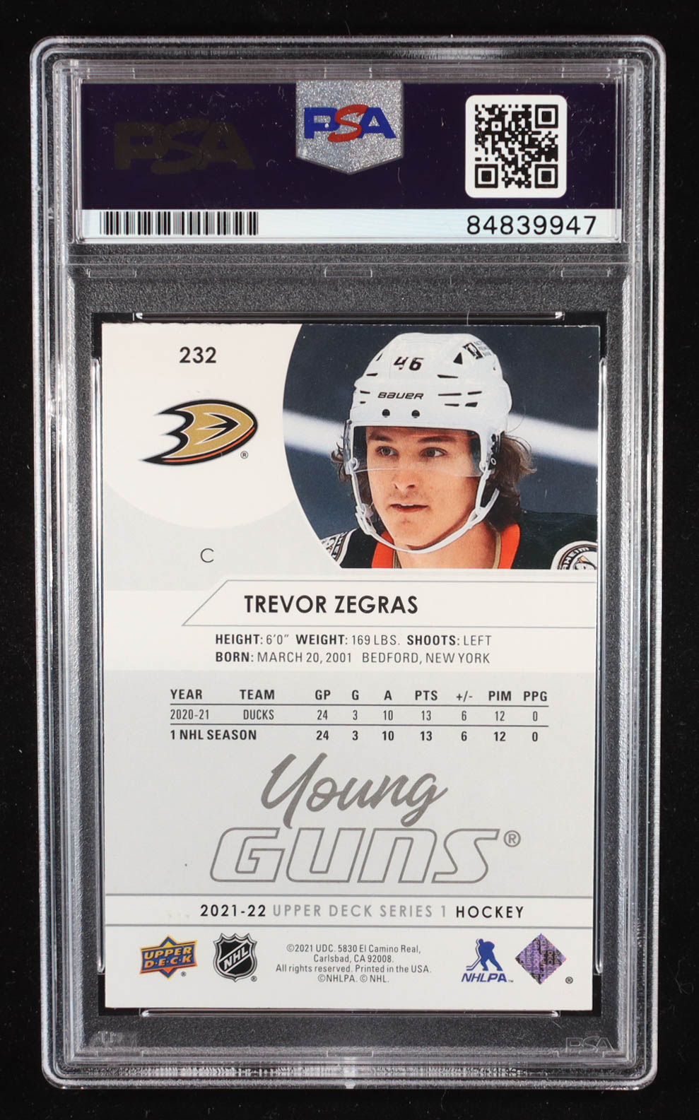 Trevor Zegras Signed 2021-22 Upper Deck #232 YG RC (PSA | Auto Grade PSA Authentic) at PristineAuction.com Trevor Zegras Signed 2021-22 Upper Deck #232 YG RC (PSA | Auto Grade PSA Authentic) at PristineAuction.com