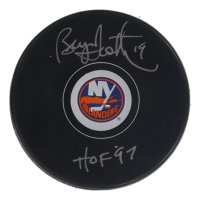 Bryan Trottier Signed Islanders Logo Hockey Puck Inscribed "HOF 97" (Schwartz) at PristineAuction.com
