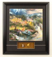 Thomas Kinkade "Bambi" Custom Framed Print with Original 1960 Disney Bambi & Thumber Small Ceramic Movie Figures at PristineAuction.com