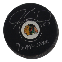 Jeremy Roenick Signed Blackhawks Logo Hockey Puck Inscribed "9x All-Star" (Schwartz) at PristineAuction.com