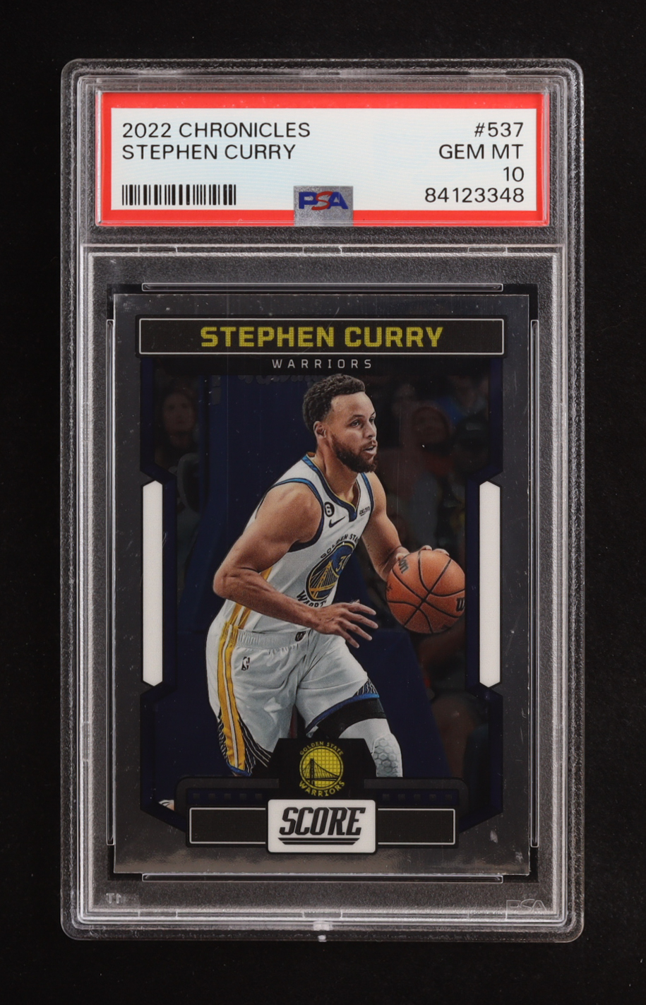 Stephen Curry 2022-23 Panini Chronicles Score #537 (PSA 10) at PristineAuction.com Stephen Curry 2022-23 Panini Chronicles Score #537 (PSA 10) at PristineAuction.com