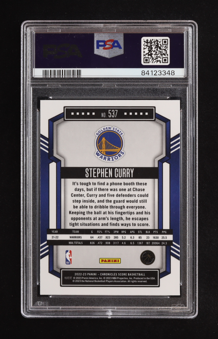 Stephen Curry 2022-23 Panini Chronicles Score #537 (PSA 10) at PristineAuction.com Stephen Curry 2022-23 Panini Chronicles Score #537 (PSA 10) at PristineAuction.com