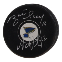 Brett Hull & Adam Oates Signed Blues Logo Hockey Puck (Schwartz) at PristineAuction.com