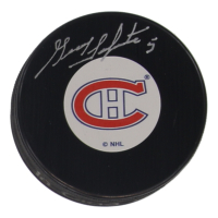 Guy Lapointe Signed Canadiens Logo Hockey Puck (Schwartz) at PristineAuction.com