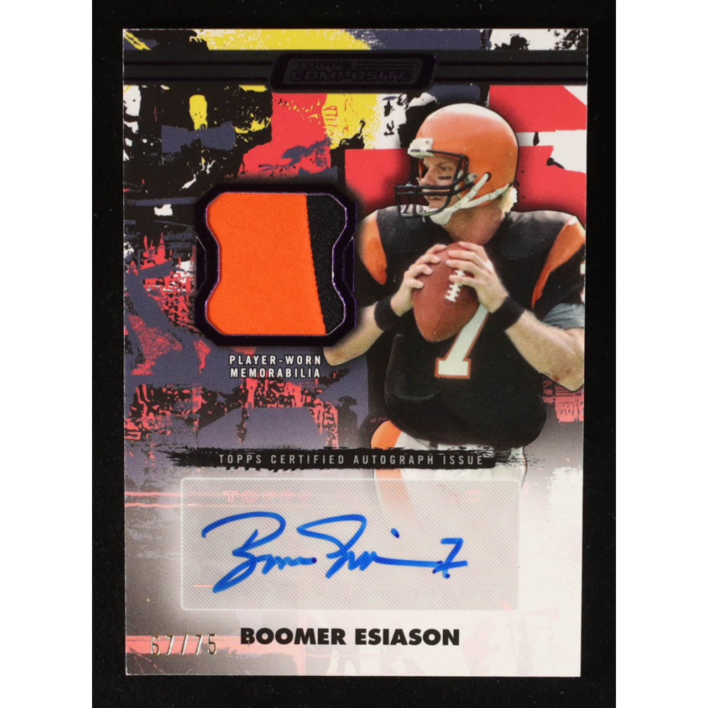Boomer Esiason 2023 Topps Composite Patch Autographs Vertical Purple #CPAVBE #67/75 at PristineAuction.com