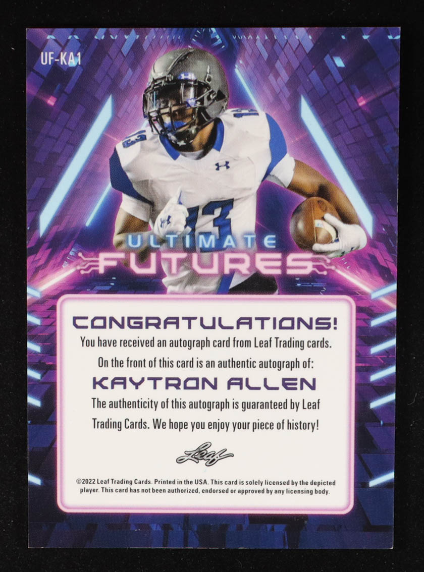 Kaytron Allen 2022 Leaf Ultimate Draft Ultimate Futures Autographs Platinum Spectrum #UFKA1 RC #2/50 at PristineAuction.com Kaytron Allen 2022 Leaf Ultimate Draft Ultimate Futures Autographs Platinum Spectrum #UFKA1 RC #2/50 at PristineAuction.com