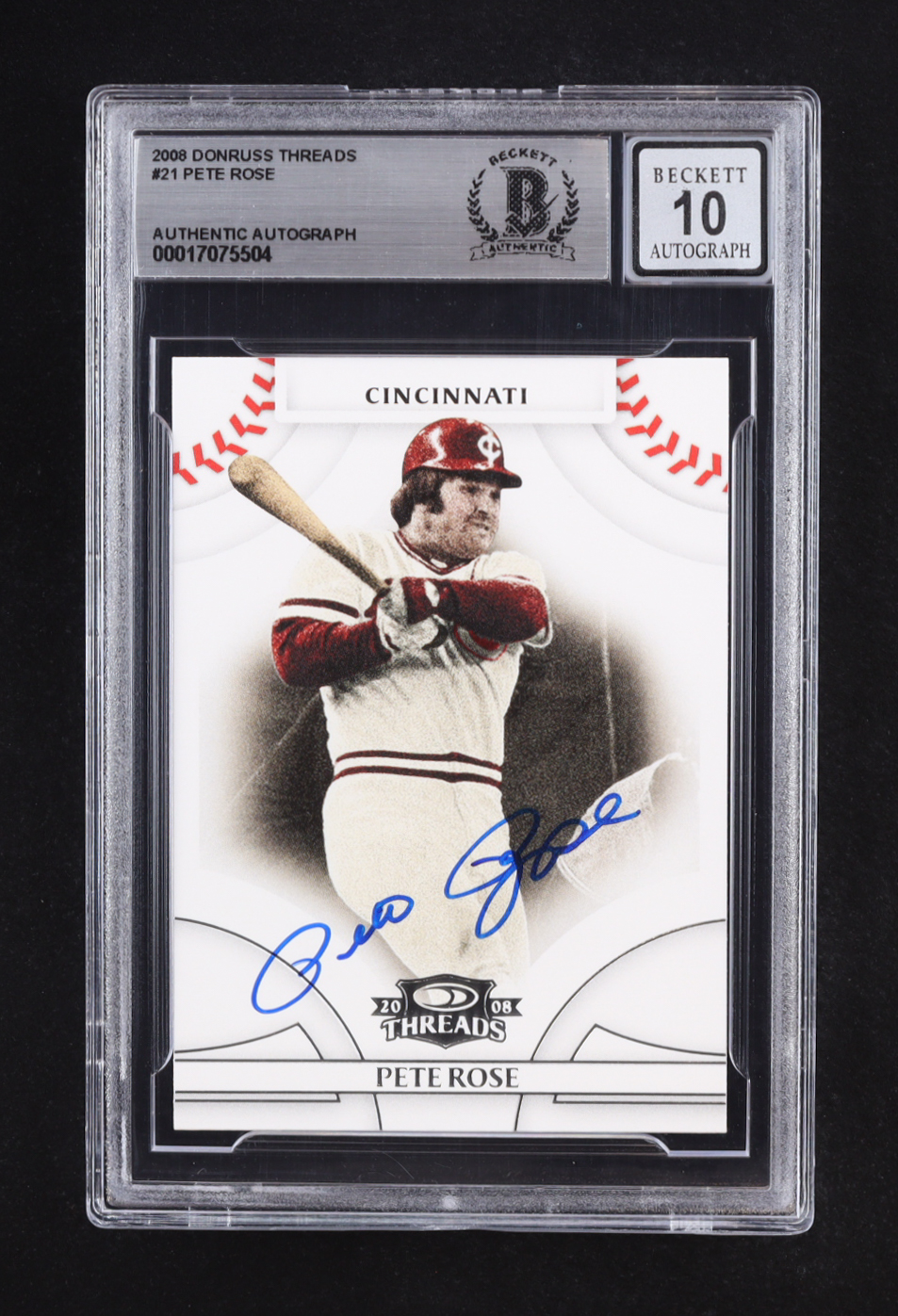 Pete Rose Signed 2008 Donruss Threads #21 (Beckett | Auto Grade BGS 10) at PristineAuction.com Pete Rose Signed 2008 Donruss Threads #21 (Beckett | Auto Grade BGS 10) at PristineAuction.com