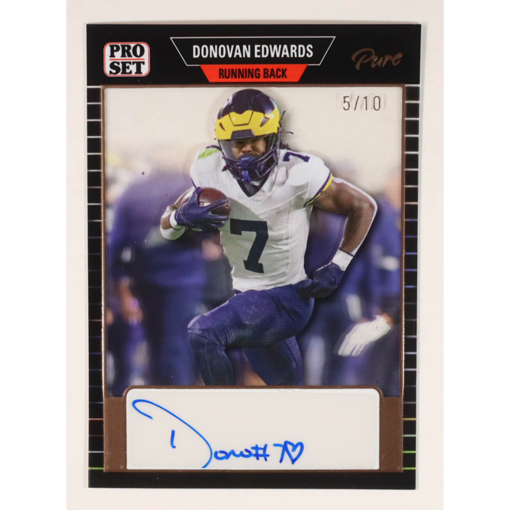 Donovan Edwards 2023 Pro Set Pure Autographs Bronze Clear #PSADE1 RC #5/10 at PristineAuction.com
