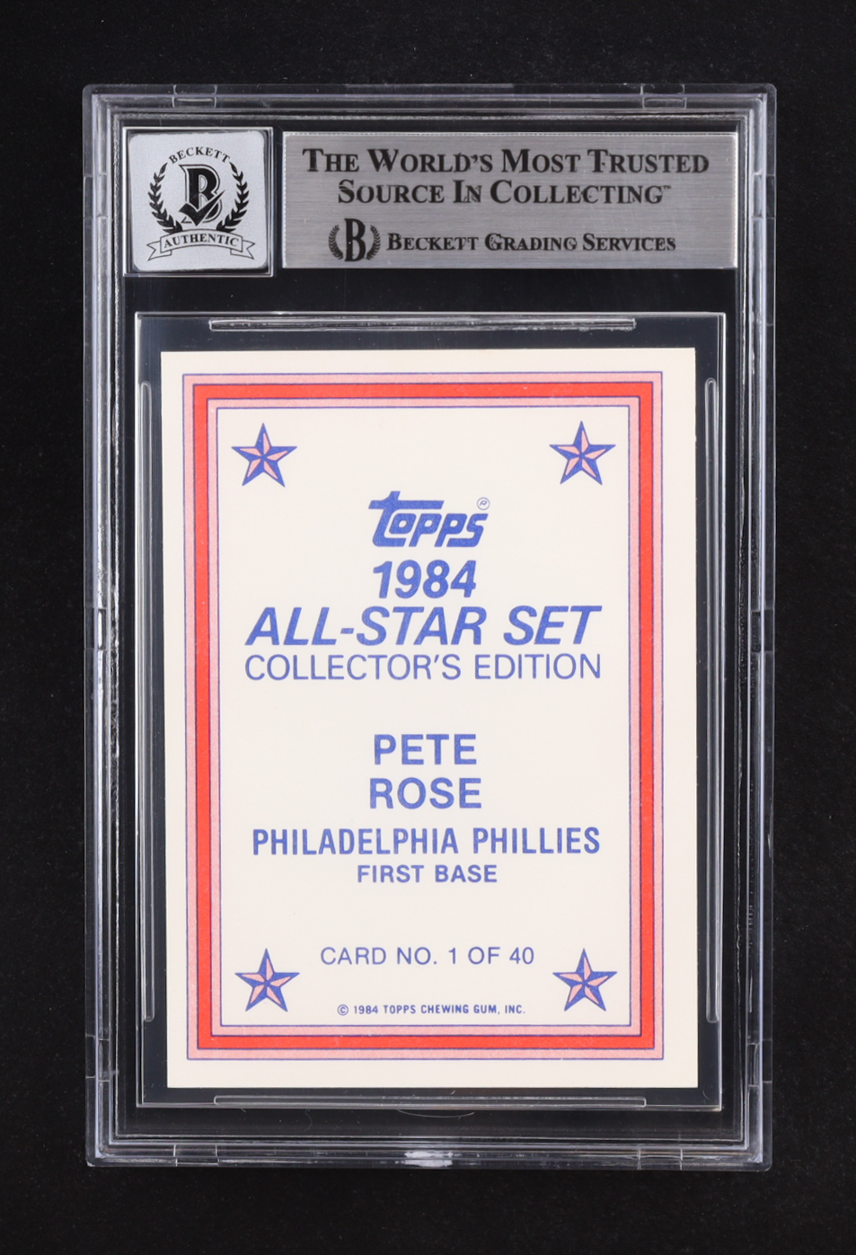 Pete Rose Signed 1984 Topps Glossy Send-Ins #1 (Beckett | Auto Grade BGS 10) at PristineAuction.com Pete Rose Signed 1984 Topps Glossy Send-Ins #1 (Beckett | Auto Grade BGS 10) at PristineAuction.com